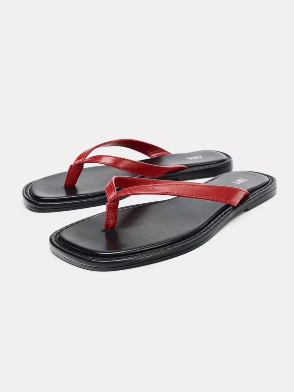 Zara Contrast Leather Thong Sandal